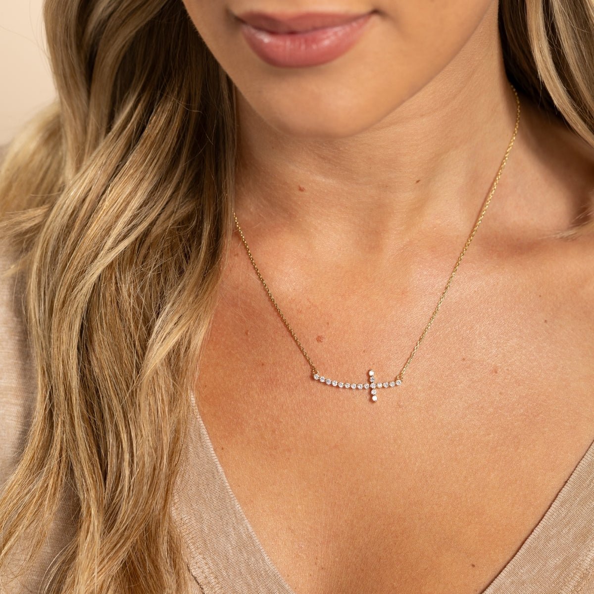 Delicate Cross Pendant with CZ Necklace - Splendid Iris