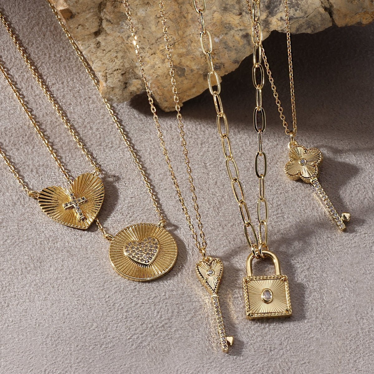 CZ & Quatrefoil Key Pendant Necklace - Splendid Iris