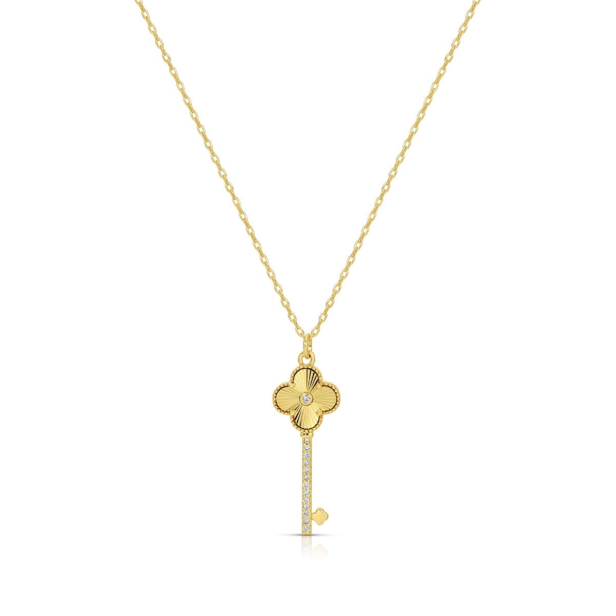 CZ & Quatrefoil Key Pendant Necklace - Splendid Iris