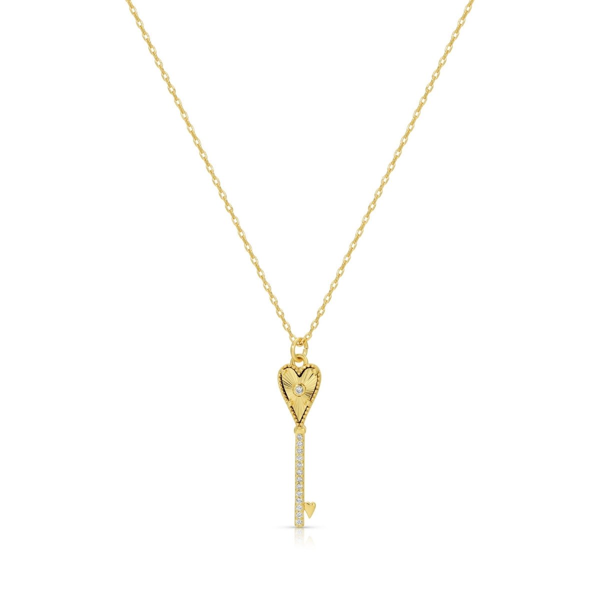 CZ & Heart Key Pendant Necklace - Splendid Iris