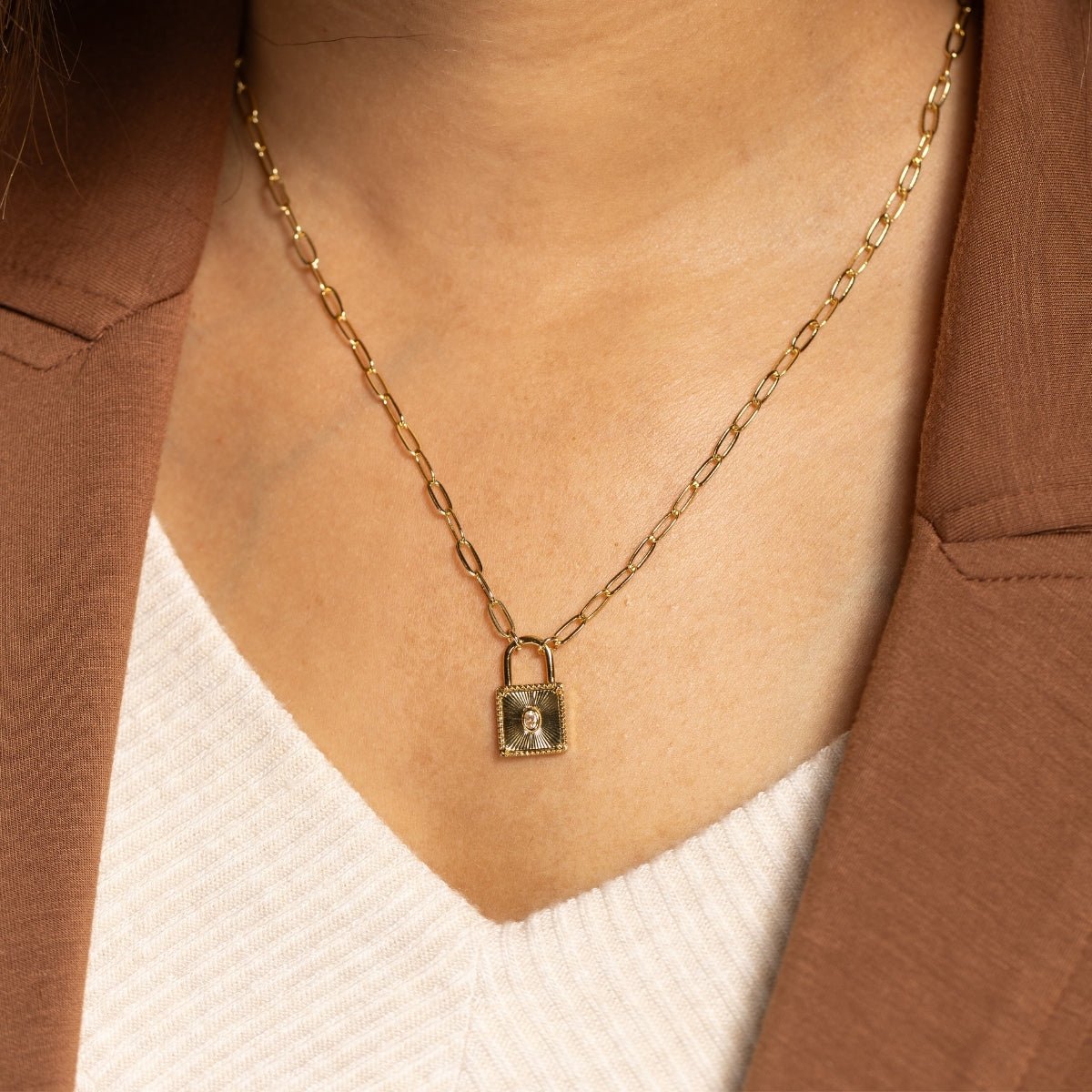 CZ and Lock Burst Pendant Necklace - Splendid Iris