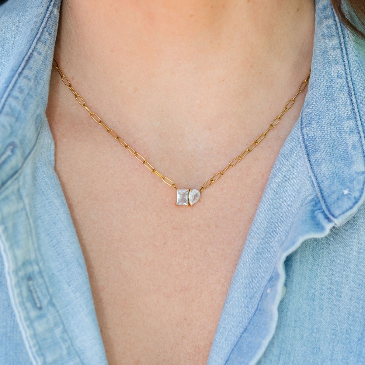 Delicate Paperclip with CZ Necklace, Water-Resistant - Splendid Iris