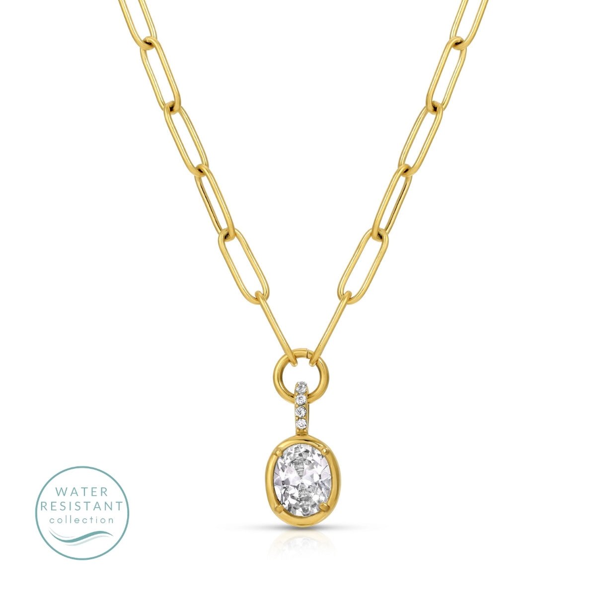 Large Cubic Zirconia Paperclip Necklace, Water-Resistant - Splendid Iris