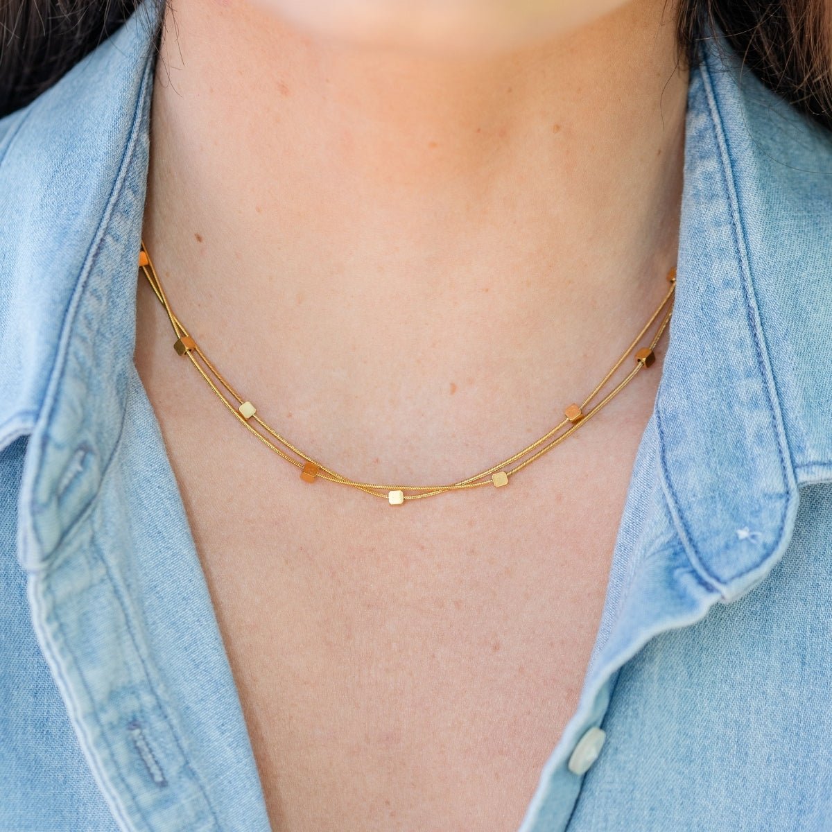 Layered Square Bead Necklace, Water-Resistant - Splendid Iris