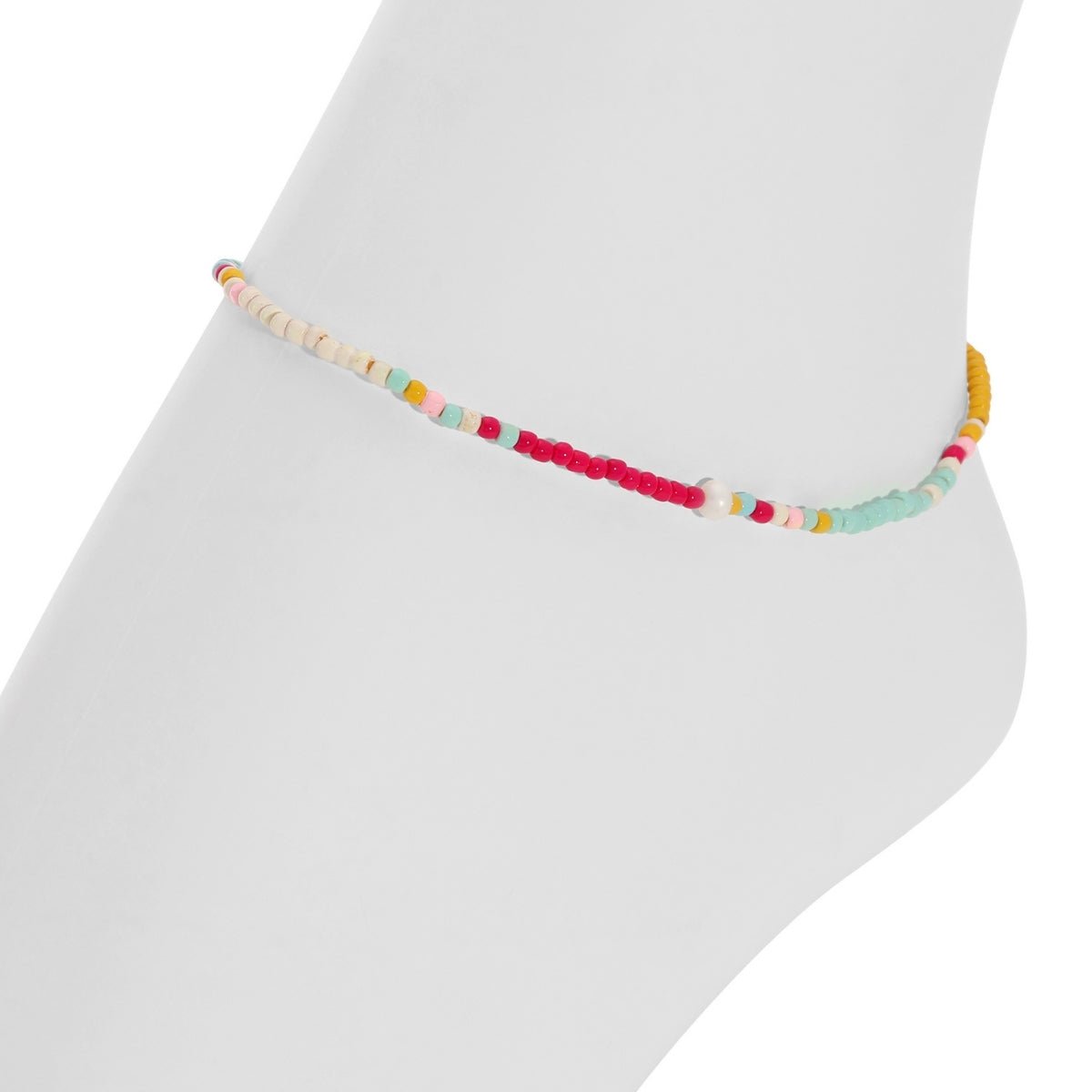 Stretch Seed Bead Pearl Anklets - Splendid Iris