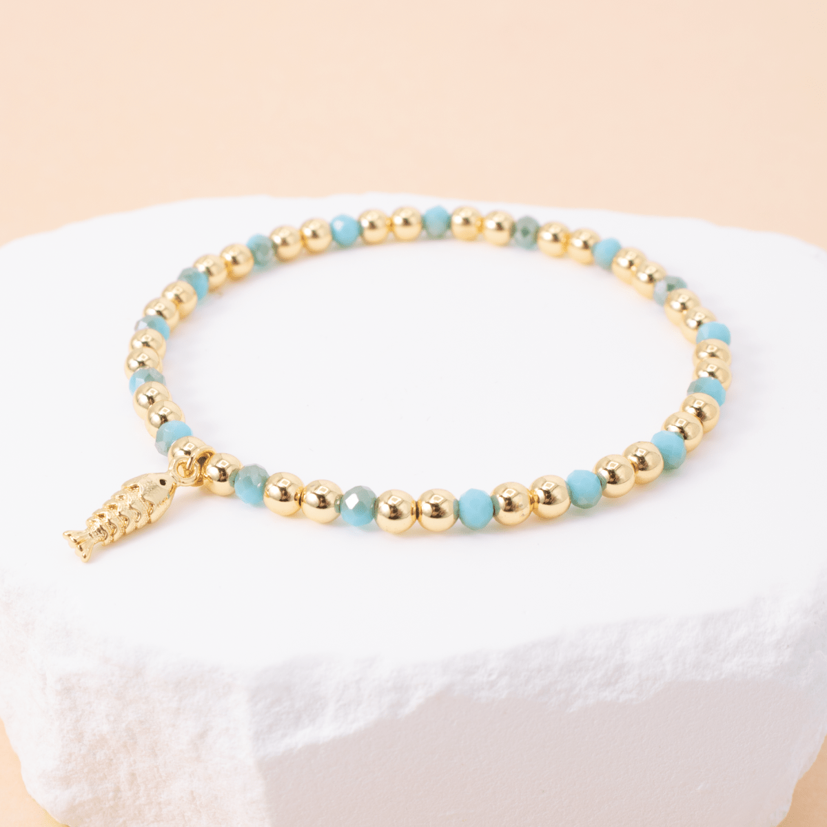 Fish Charm Beaded Stretch Bracelet - Splendid Iris
