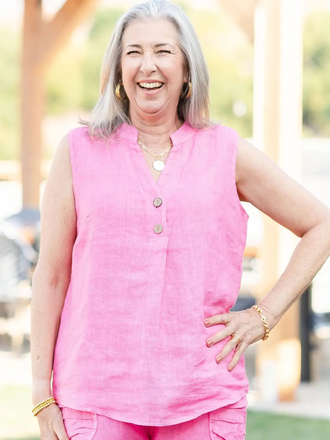 Pink Linen Sleeveless Top, S/M - Splendid Iris