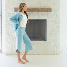 Linen Button Jacket|Top w/Fraying - Splendid Iris