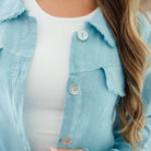 Linen Button Jacket|Top w/Fraying - Splendid Iris