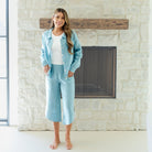 Linen Button Jacket|Top w/Fraying - Splendid Iris