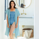 Linen Long Vest / Bathing Suit Cover-Up w/Single Tie - Splendid Iris