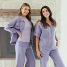 Linen Button Jacket|Top w/Fraying - Splendid Iris