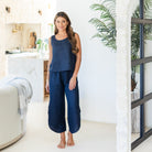 Linen Boxy Tank w/Button Back - Splendid Iris