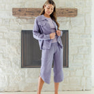 Linen Button Jacket|Top w/Fraying - Splendid Iris