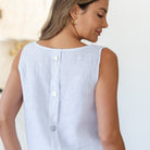 Linen Boxy Tank w/Button Back - Splendid Iris