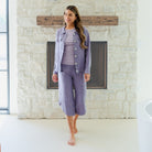 Linen Button Jacket|Top w/Fraying - Splendid Iris