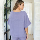 Linen Wide Mid Sleeve Top - Splendid Iris