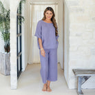 Linen Wide Mid Sleeve Top - Splendid Iris