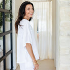 Linen Wide Mid Sleeve Top - Splendid Iris