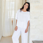 Linen Wide Mid Sleeve Top - Splendid Iris