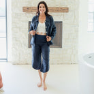 Linen Button Jacket|Top w/Fraying - Splendid Iris