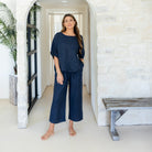 Linen Wide Mid Sleeve Top - Splendid Iris