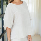 Linen Wide Mid Sleeve Top - Splendid Iris