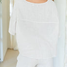 Linen Wide Mid Sleeve Top - Splendid Iris