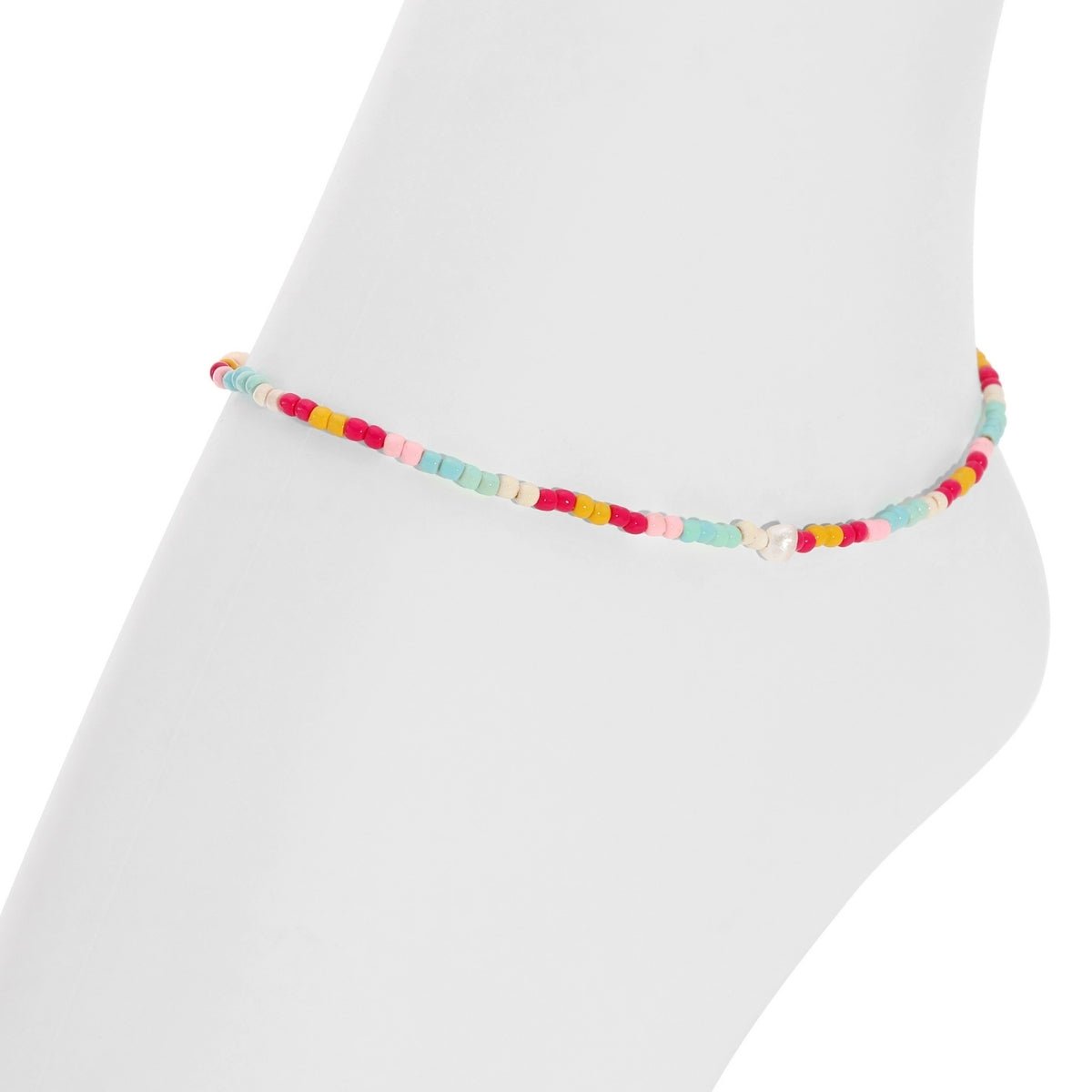Stretch Seed Bead Pearl Anklets - Splendid Iris