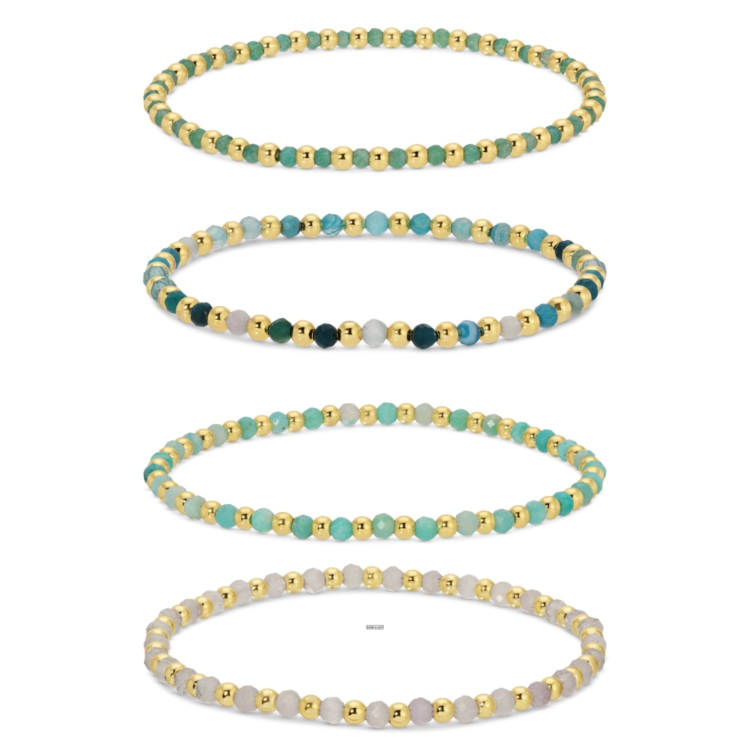 Set/4 3mm Stretch Bead & Stone Bracelets - Splendid Iris