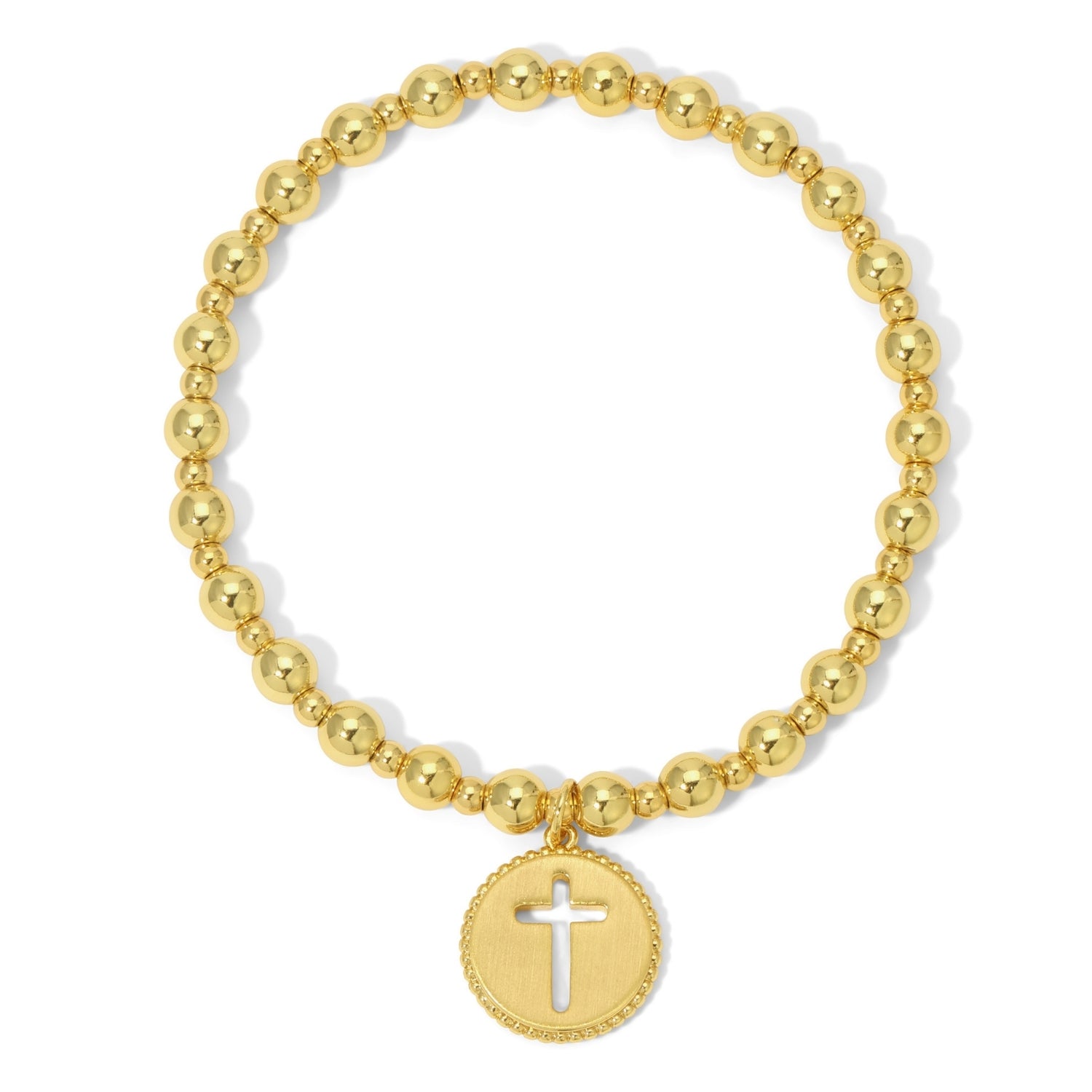 Beaded Stretch Bracelet with Cut-Out Cross Charm - Splendid Iris
