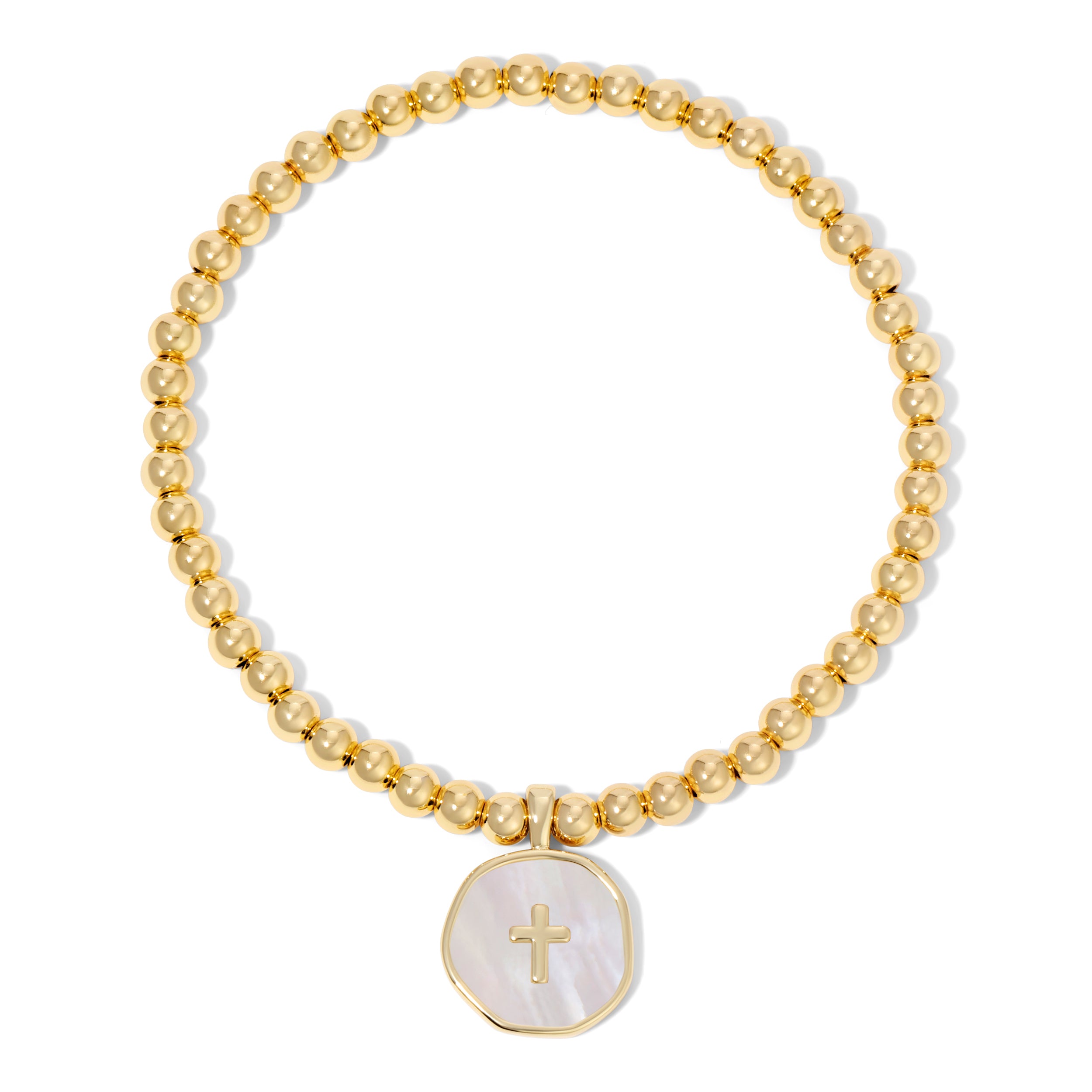 Cross Accented Shell Charm Stretch Bracelet - Splendid Iris