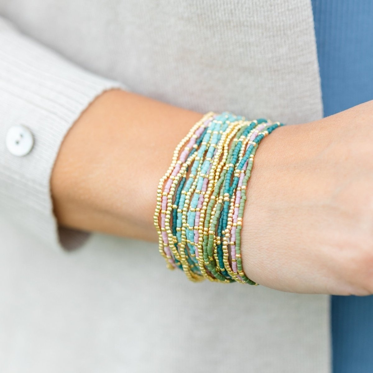 Set of 4 Ultra - Delicate Miyuki Stretch Bracelets - Splendid Iris