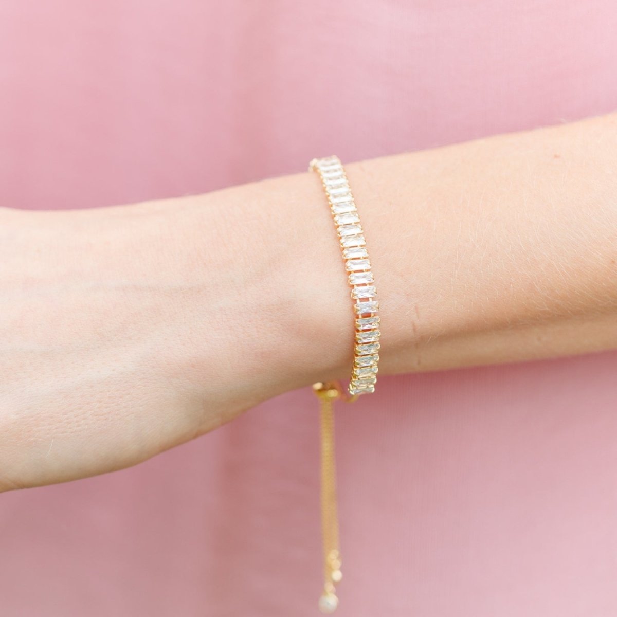 Baguette Faux Diamond Pulley Bracelet - Splendid Iris