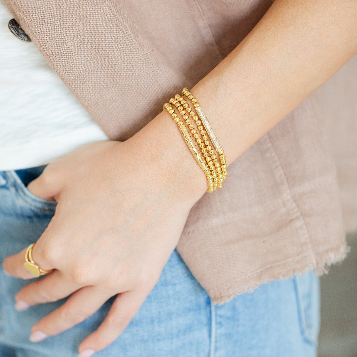 Beaded Bracelet with Lightly Textured Bar - Splendid Iris