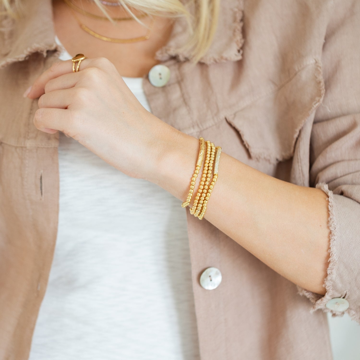 Beaded Bracelet with Lightly Textured Bar - Splendid Iris
