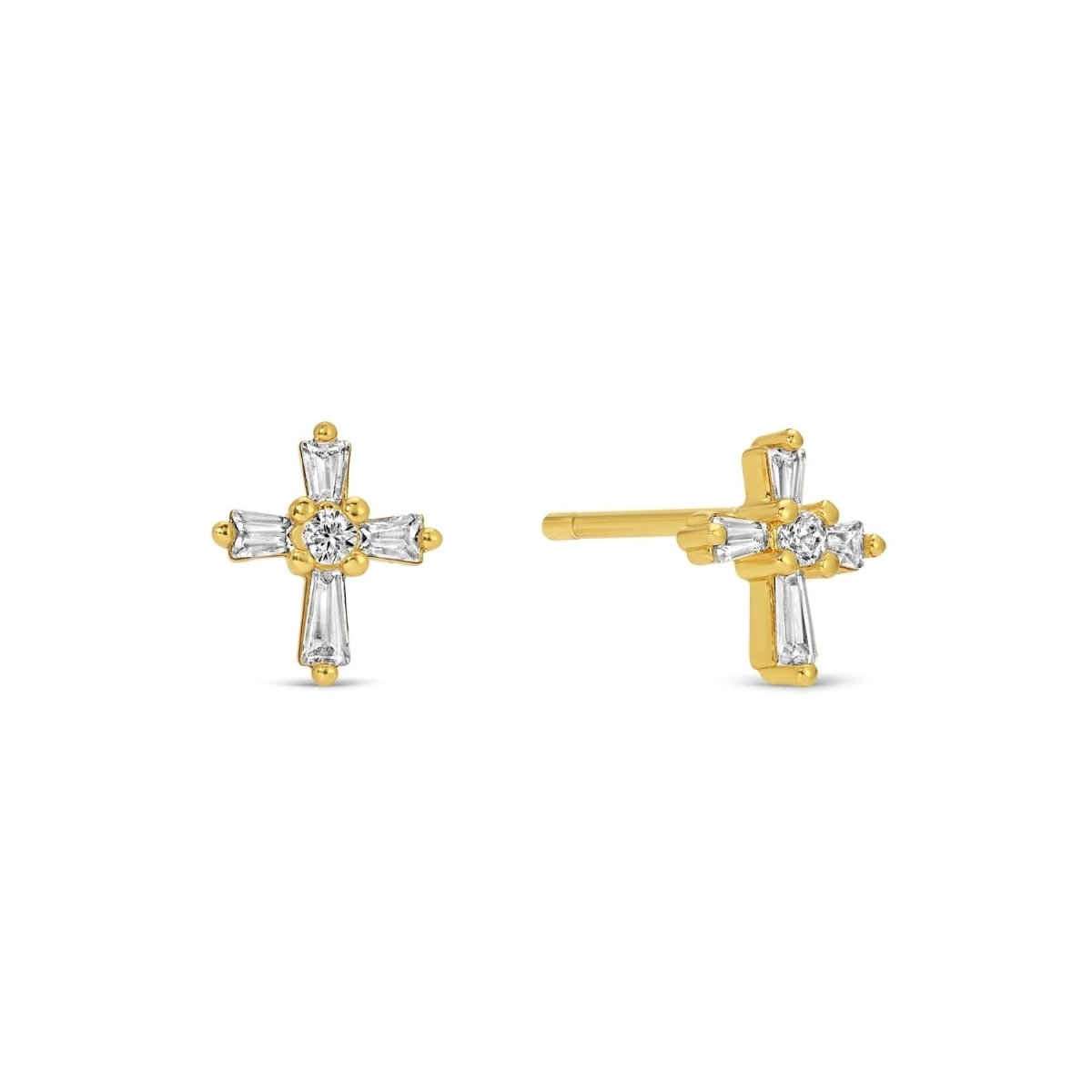 Baguette Cross Studs on Velvet Gift Tag - Splendid Iris