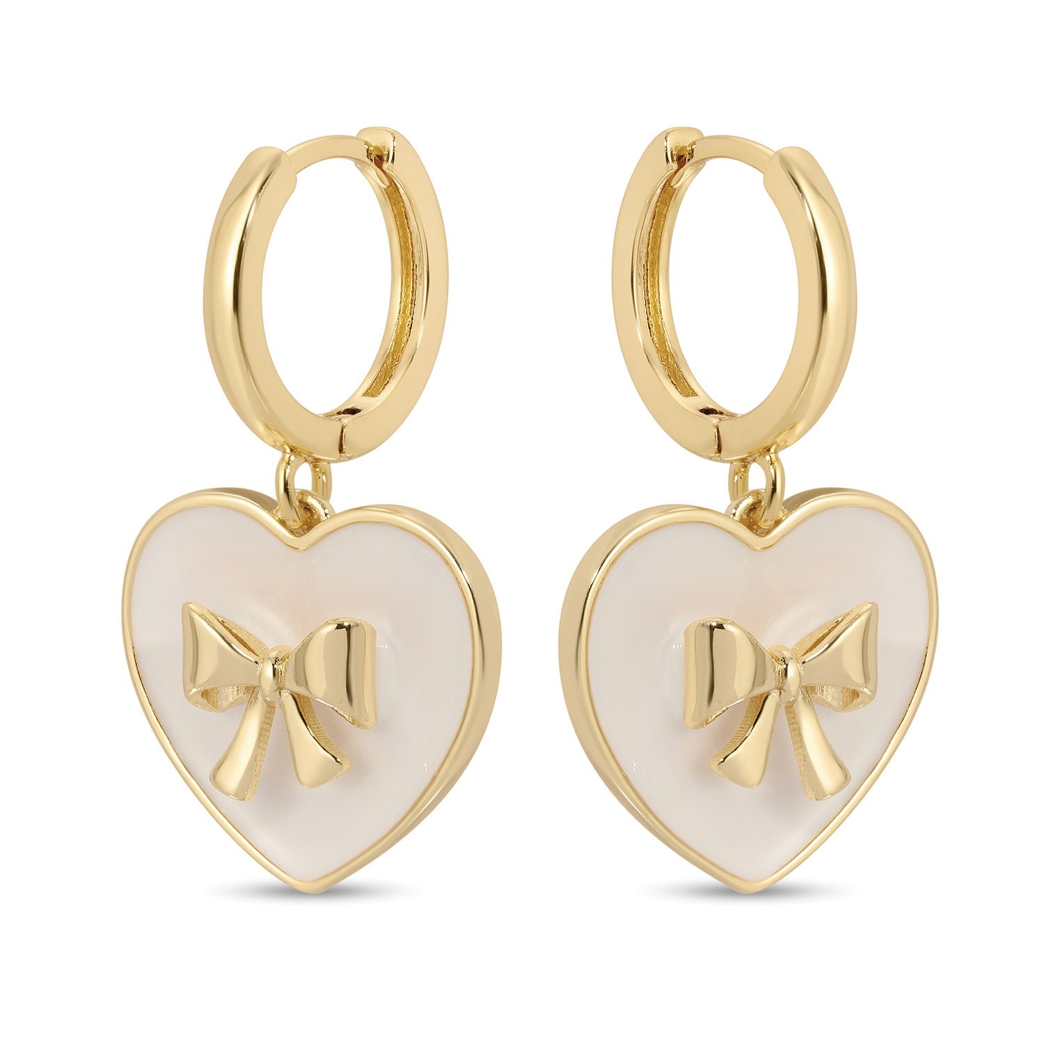 Huggies with Bow Accented White Heart - Splendid Iris