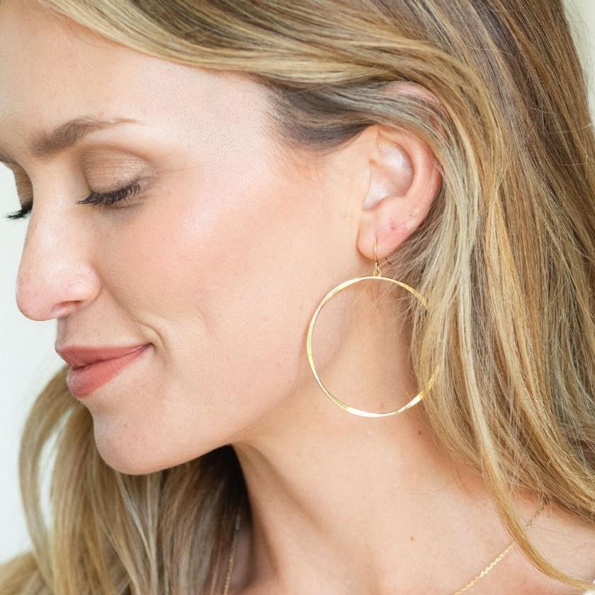 Large Lightly Hammered Open Circle Earrings - Splendid Iris