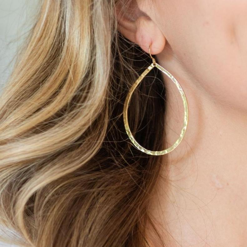 Large Lightly Hammered Open Teardrop Earrings - Splendid Iris