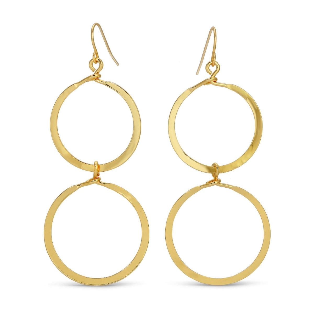 Long Lightly Hammered Double Open Circle Earrings - Splendid Iris