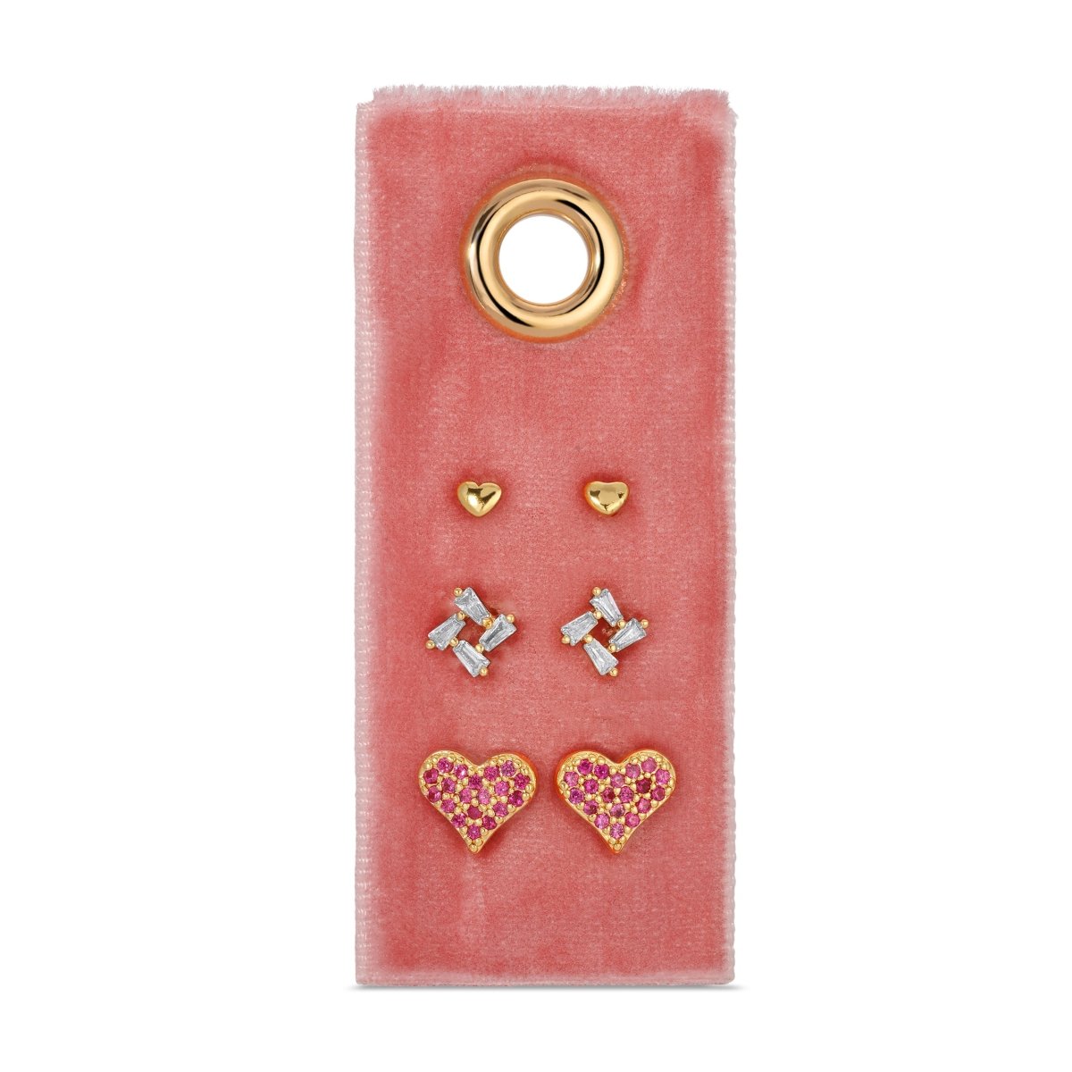 Pink Pavé Heart Velvet Stud Gift Set - Splendid Iris