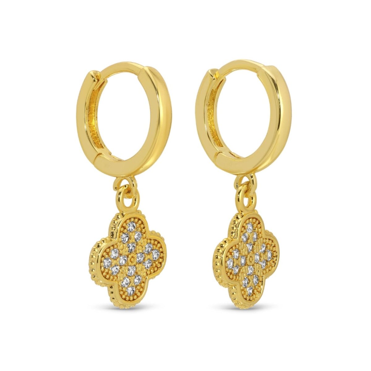 Small Huggies with Pavé Quatrefoil - Splendid Iris