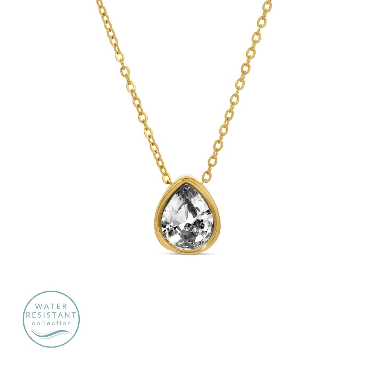 Large CZ Teardrop Pendant Necklace - Water Resistant - Splendid Iris