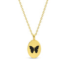 Etched Butterfly Oval Pendant Necklace - Splendid Iris