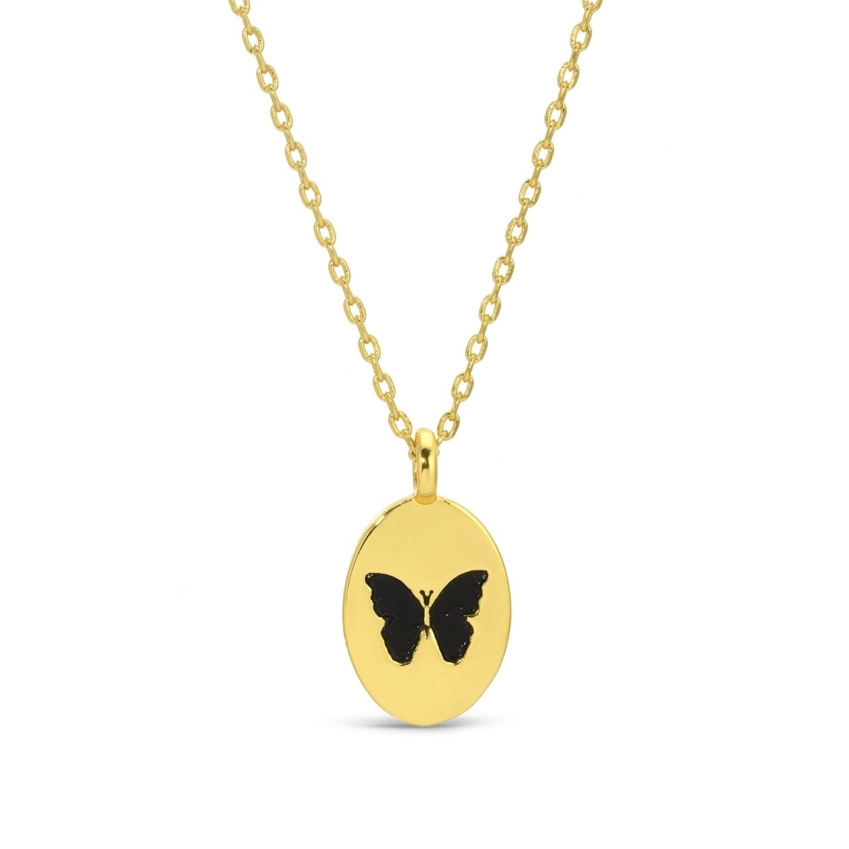 Etched Butterfly Oval Pendant Necklace - Splendid Iris
