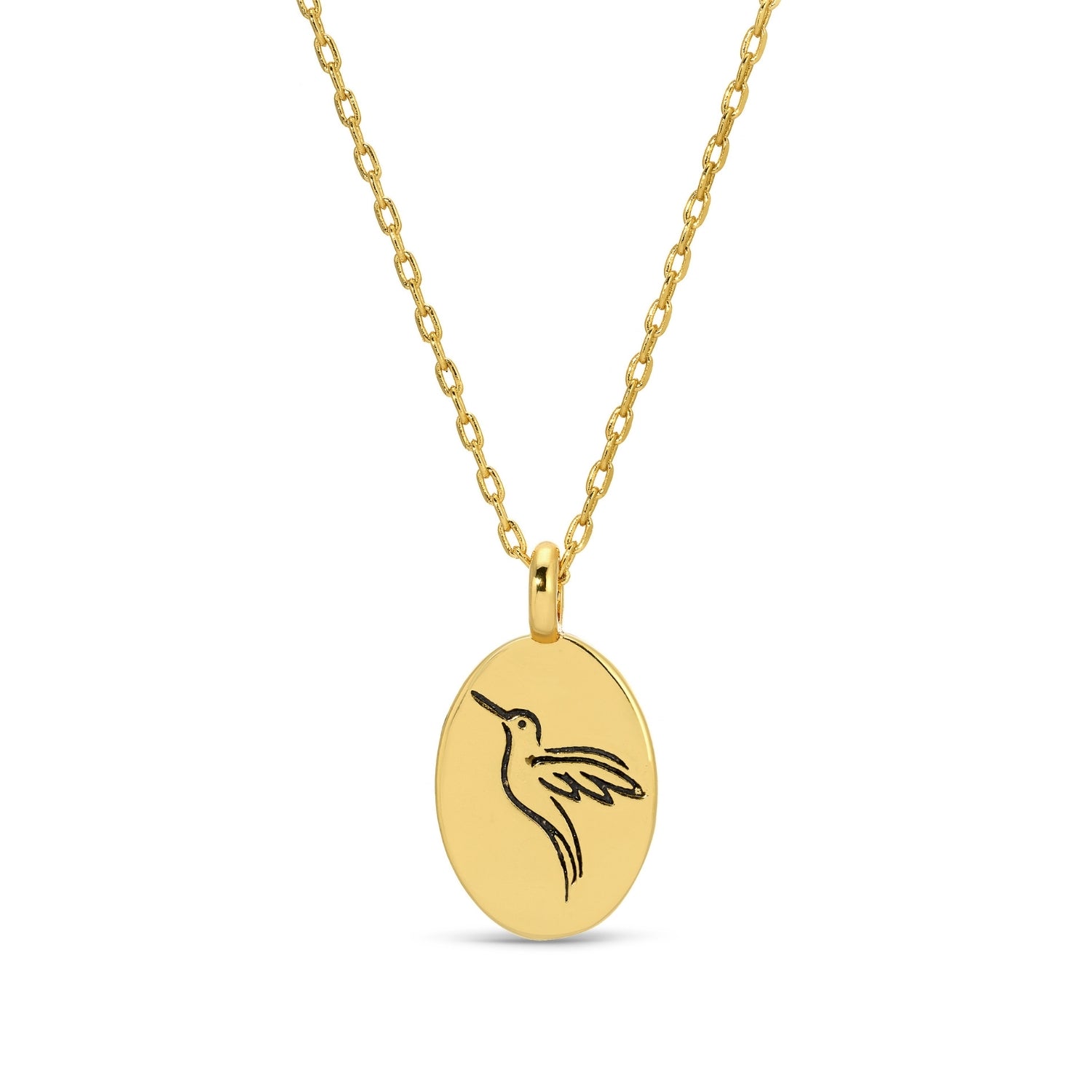 Etched Hummingbird Oval Pendant Necklace - Splendid Iris