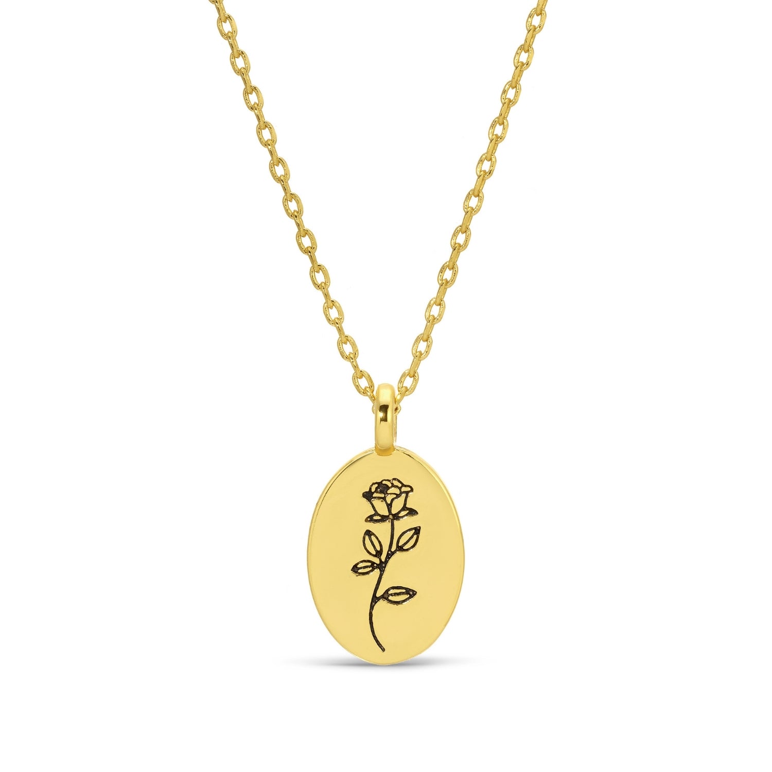 Etched Rose Stem Oval Pendant Necklace - Splendid Iris