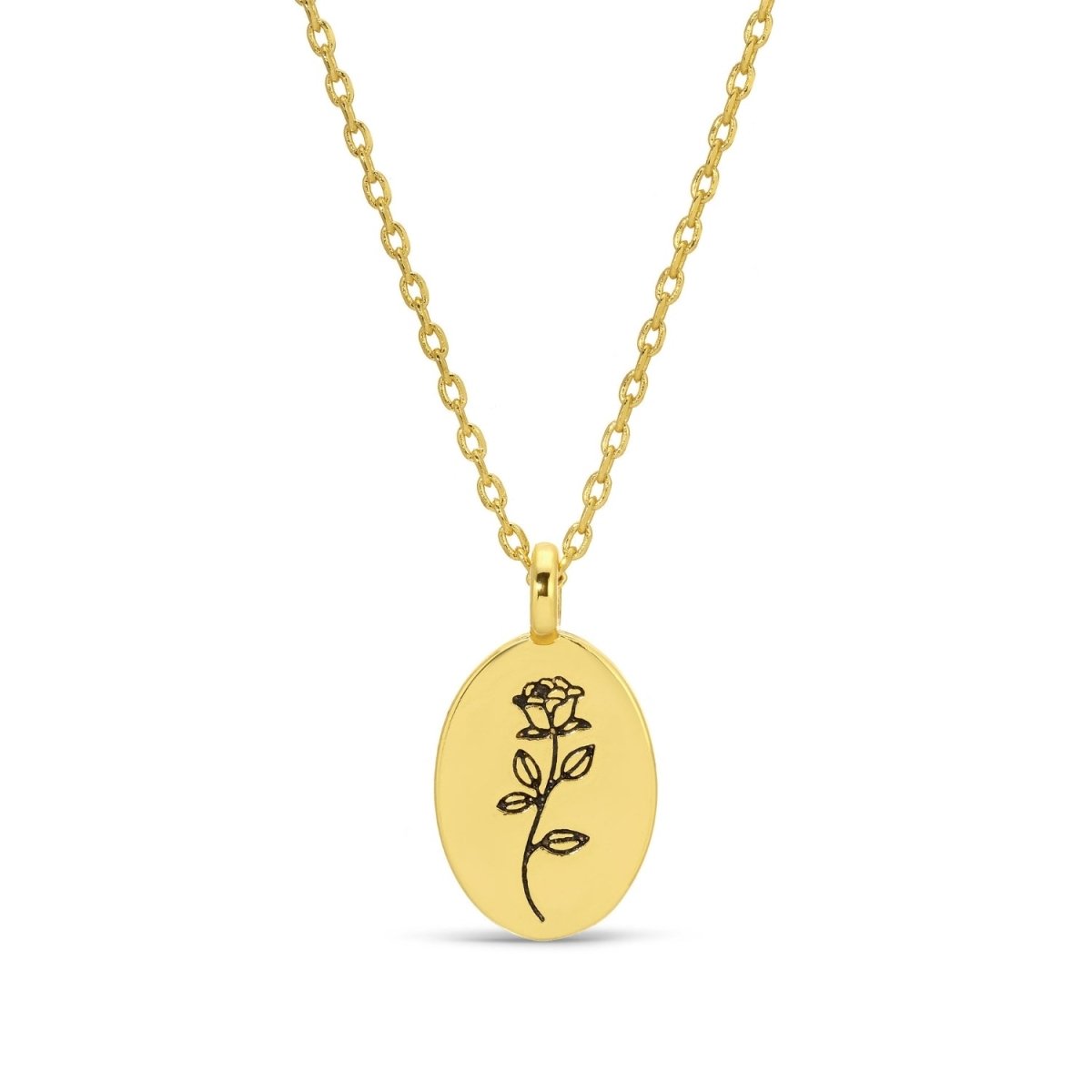 Etched Rose Stem Oval Pendant Necklace - Splendid Iris