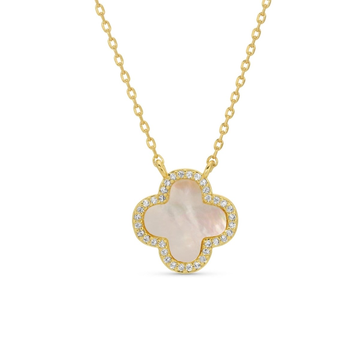 Good Fortune, Shell Pave Quatrefoil Necklace - Splendid Iris